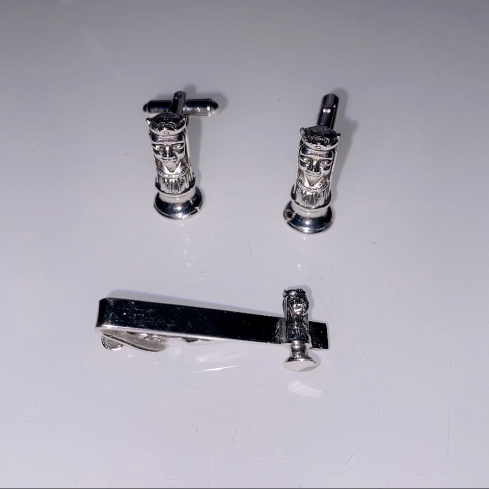Shields silver cuff links & matching tie clip